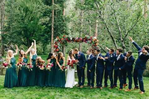 Colorful Arch, Colorful Bridal Bouquet, Emerald Green Weddings, Jewel Tone Wedding, Colors Wedding, Flowers Colorful, Wedding Colorado, Hair Crown, Wedding Groomsmen