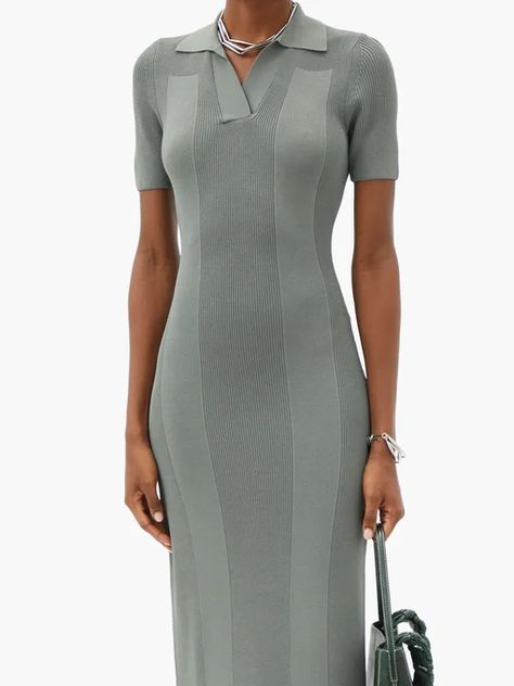 Jacquemus Cutout-back knitted polo dress Jacquemus Dress, Simon Porte Jacquemus, Knitted Polo Shirt, Polo Shirt Dress, Knitted Polo, French Designer, Polo Dress, My Dream, Khaki Green