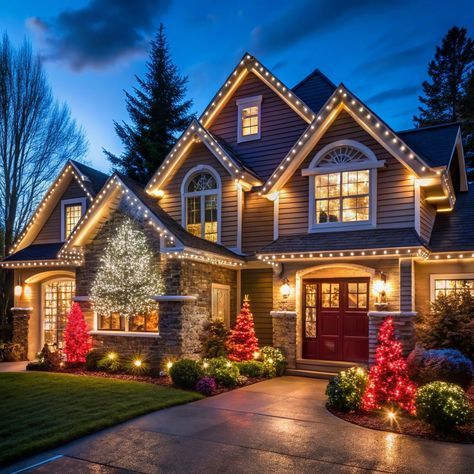 Warm Christmas Lights Outside, Big Bulb Christmas Lights On House, C9 Christmas Lights On House, Big Bulb Christmas Lights, Roof Christmas Lights, House With Christmas Lights, Christmas Lights Installation, Christmas Lights On House Exterior, House Christmas Lights