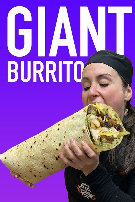 We made HUGE tortillas to roll up the BIGGEST BURRITOS we've ever made. Here's how you can make them too. Giant Burrito Recipe, Big Burritos, How To Make Burritos Wrap, Real Fast Burritos, Huge Burrito, Taco Bell Big Beef Burrito Supreme, Burrito Wrap, Tortilla Press, Burritos Recipe