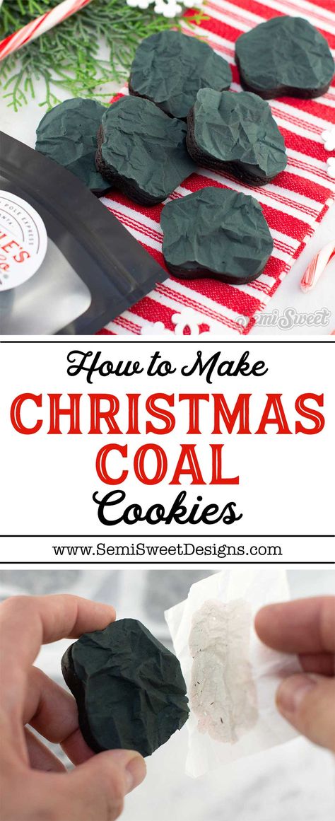 How to Make Christmas Coal Cookies Coal Cookies, Coal Recipe, Peppermint Mocha Cookies, Christmas Activity For Kids, Christmas Coal, Peppermint Cocoa, Flooding Cookies, Mocha Cookies, Cookies With Royal Icing