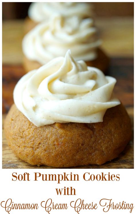 These Soft Pumpkin Cookies with Cinnamon Cream Cheese Frosting are perfect for… Cookies With Cinnamon, Halloween Pumpkin Cookies, Soft Pumpkin Cookies, Pumpkin Cookie Recipe, Cinnamon Cream Cheese, Pumpkin Cookie, Cream Cheese Cookies, Cinnamon Cream Cheese Frosting, Pumpkin Cookies