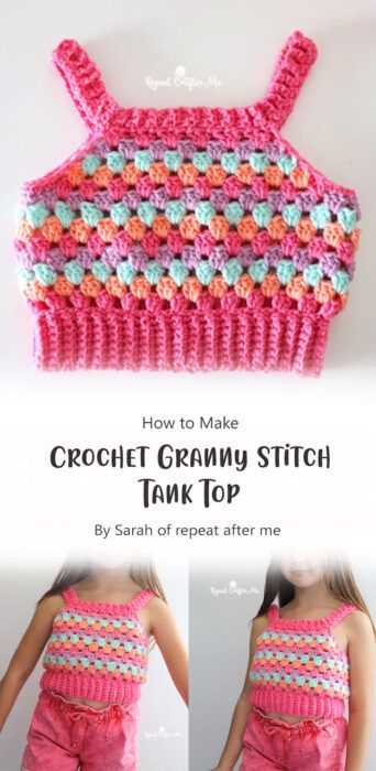 5 Tank Top for Baby and Kids Free Crochet Pattern Ideas - Carolinamontoni.com Crochet Granny Stitch, Crop Tops For Kids, Repeat After Me, Granny Stitch, Kids Crochet Pattern, Crochet Boho Top, Crochet Crop Top Pattern, Crochet Tops Free Patterns, Crochet Summer Tops