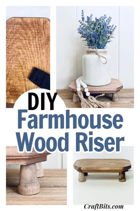 DIY Farmhouse Wood Riser — CraftBits.com Wood Risers Display Diy, Farmhouse Inspired Decor, Wood Riser, Save The Environment, Recycled Tin, Display Risers, Front Yard Garden, Diy Farmhouse, Cake Stands