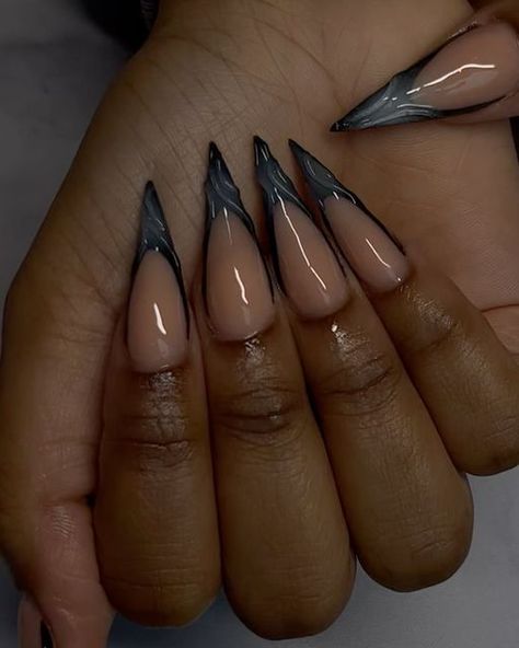 Black And White Stiletto Nails, French Tip Stiletto, Baddie Stiletto Nails, Black Stiletto Nails Design, Stiletto Nails, Perfect Nails, Looks Style, Nail Inspo, Acrylic Nails