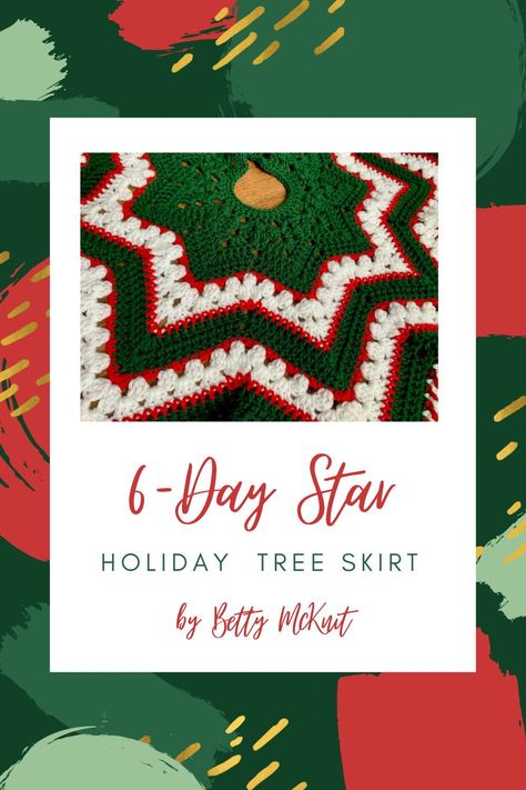 The 6-Day Star Holiday Tree Skirt is an adaptation of the 6-Day Star Blanket perfect for your holiday tree. It works up quickly in any yarn. What could be sweeter than this peppermint twist candy cane edge? 6 Day Star Blanket Crochet, Crochet Star Blanket, Crochet Tree Skirt, Holiday Tree Skirts, Kid Blanket, Crochet Snowflake, Ripple Stitch, Crochet Tree, Crochet Snowflake Pattern