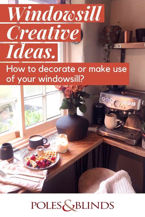 Creative Windowsill ideas. Windowsill as a breakfast table Kitchen Windowsill Decor Ideas, Wide Window Sill Ideas, Under Window Decor Living Room, Window Seal Plants, Decorating Window Sills, Window Sill Ideas Decoration, Window Sill Decor Bedroom, Window Sill Decor Ideas, Decorate Window Sill