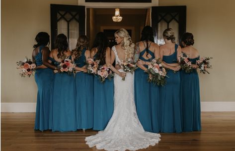 Summer Bridesmaids in Peacock Azazie dresses Peacock Azazie Wedding, Azazie Peacock Bridesmaid Dresses, Azazie Peacock, Peacock Bridesmaid Dresses, Summer Bridesmaids, Azazie Dresses, Dress Colors, Peacock Color, Bridesmaid Dress Colors