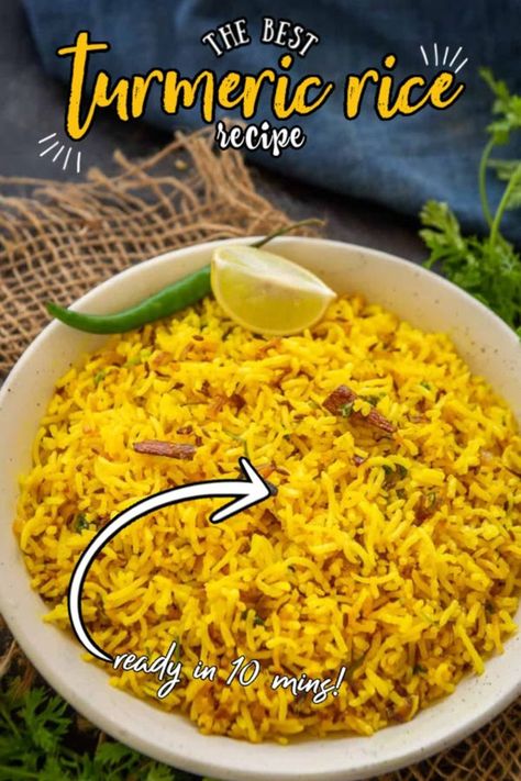 Indian Yellow Rice, Turmeric Basmati Rice, Turmeric Brown Rice, Creamy Samp Recipe, Samp Recipe, Turmeric Rice Recipe, Cholesterol Friendly Recipes, Best Rice Recipe, Mutton Curry Recipe