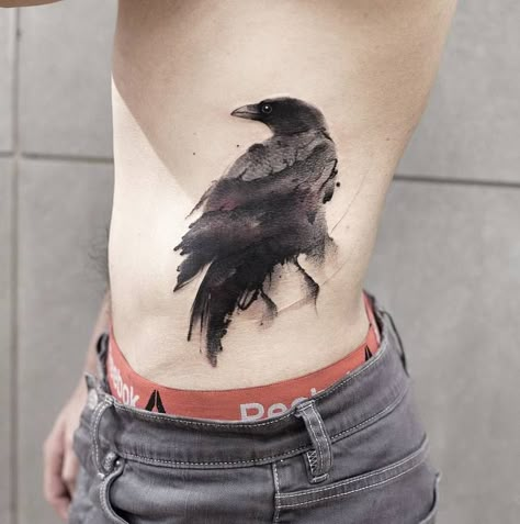 Raven Tattoo By Chen Jie Rabe Tattoo, Tatoo 3d, Tattoo Modern, Minimalist Tattoo Meaning, Black Bird Tattoo, Typography Tattoo, Maori Tattoos, Kunst Tattoos, Tattoo Henna