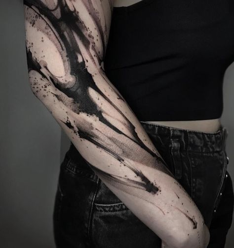 Abstract tattoos | Graphic tattoos | Tattoo ideas | Design for tattoo | Illustration #tattoo #tattooideas #blacktattoos #tattooformen #tattooforwomen #tattooartist 3rl Tattoo, Splatter Tattoo, Dark Tattoo Ideas, Dark Lettering, Shadow Tattoo, Brush Tattoo, Abstract Tattoo Designs, Tattoo Shading, Blackout Tattoo