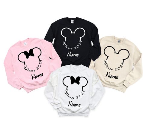 Disney Family Vacation Sweatshirt With Custom Name, Personalized 2024 Matching Disney Shirt, Disneyland Couple Sweater, Disney World Tees Disney Family Sweaters, Disneyland Couple, Couples Sweaters, Disney Family Vacation, Disneyland Trip, Disney Shirt, Disney Family, Feb 8, Clever Design