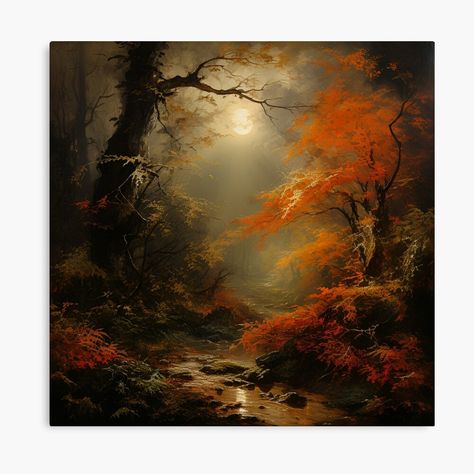 Get my art printed on awesome products. Support me at Redbubble #RBandME: https://www.redbubble.com/i/canvas-print/Sunrise-or-sunset-in-a-forest-drawn-by-an-impressionist-by-SettantaSette/153783737.5Y5V7?asc=u Sunset Paintings, Forest Drawing, Autumn Sunset, Deep Woods, Misty Forest, Autumn Painting, Deep Forest, Sunset Painting, Featured Art