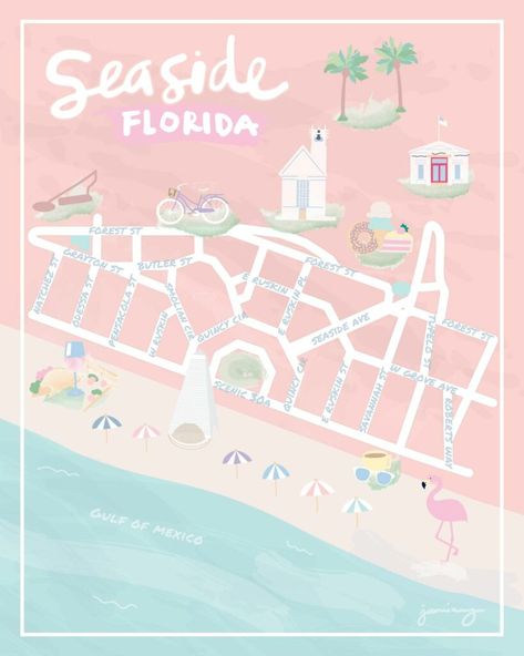 Seaside Florida Map copyright Jami Ray - 30A Map - 30A Mama Best Beach Reads, Vision Bored, 30a Florida, Seaside Fl, Seaside Florida, Map Illustration, Map Of Florida, Seaside Cottage, Seaside Beach