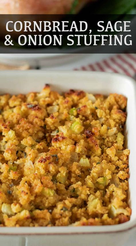 Sourdough And Cornbread Stuffing, Cornbread Stuffing Recipes Thanksgiving, Best Cornbread Stuffing Recipe, Winter Sides, Stuffing Cornbread, Corn Bread Stuffing, Stovetop Stuffing, Sage Chicken, Onion Stuffing