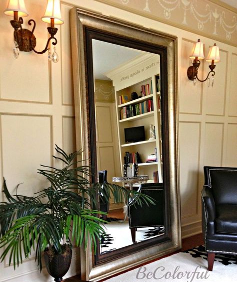 Floor Mirror Decor Ideas, Floor Mirror Decor, Mirror Decor Ideas, Fashion Thoughts, Front Hallway, Wood Cocktail Table, Huge Mirror, Floor Length Mirror, Elegant Entryway