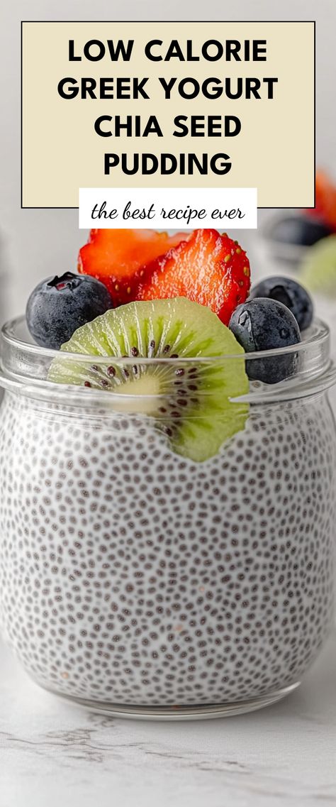 Image for Low Calorie Greek Yogurt Chia Seed Pudding Low Calorie Chia Pudding Breakfast, Low Calorie Chia Seed Pudding, Low Calorie Chia Pudding, Homemade Parfait, Refreshing Breakfast, Low Fat Low Carb, Greek Yogurt Recipes, Fruit Toppings, Guilt Free Dessert