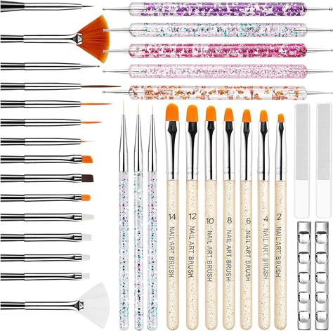 34Pcs Nail Art Brushes, Nail Art Brush Set, Nail Art Tools, including Nail Design Brushes, Nail Dotting Tool, Nail Drawing Pens, Nail Brush Brackets, Nail Nano Polishing Rubs - Nail Art Pens Nail Signs, Nail Dotting Tool, Drawing Pens, Brush Holders, Nail Drawing, Black Nail Art, Dotting Tool, Nail Art Pen, Nail Brush