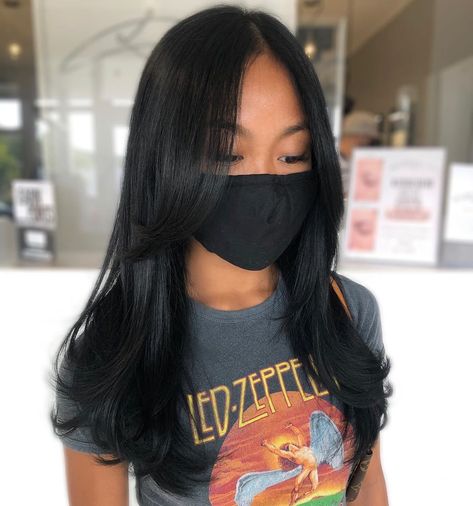 D.Anthony on Instagram: “Tik Tok has everyone asking for a curtain bang! We’re loving this trend. By @monicac_beauty . . . . . #curtainbangs #bangs #haircut…” Hairstyles With Curtain Bangs, Hair Curtain Bangs, Straight Black Hair, Women Short Hair, Layered Haircuts For Medium Hair, Bangs With Medium Hair, Hairstyles For Layered Hair, Haircuts For Medium Hair, Hair Medium