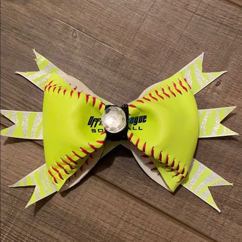 Never Worn. Someone Made Me This But I Want Someone To Get Use Out Of It! Softball Hair Bows, Softball Hair, Softball Bow, Softball Bows, Stacked Hair Bow, Softball Hairstyles, Perfect Bow, Bow Hairstyle, Red Sparkle