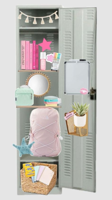 Preppy Locker, Aesthetic Locker Decor, Locker Essentials, School Locker Organization, School Locker Decorations, Middle School Lockers, Middle School Essentials, Locker Ideas, School Backpack Essentials