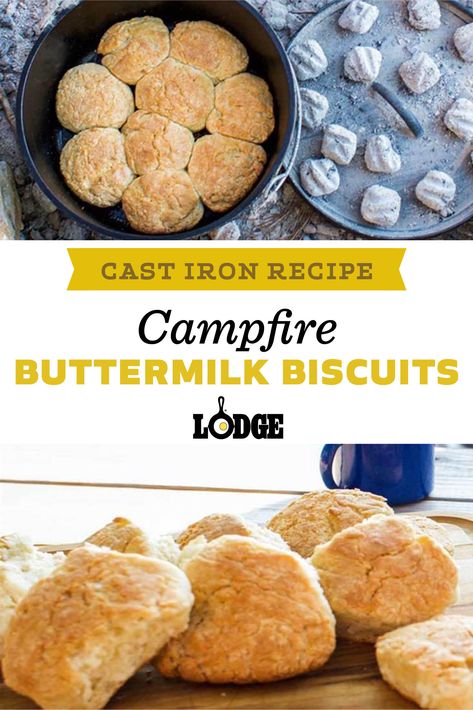 A camp Dutch oven is an essential tool for a hearty breakfast by the campfire. These golden buttermilk biscuits are great under gravy, topped with butter and jam or paired with a bowl of chili. Campfire Biscuits, Dutch Oven Recipes Cast Iron, Dutch Oven Camping Recipes, Dutch Oven Camping, Dutch Oven Bread, Camping Breakfast, Bread Breakfast, Camping Dinners, Dutch Ovens