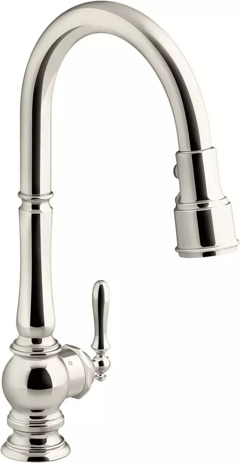 KOHLER Single Handle Pull Down Touchless Kitchen Faucet in Vibrant® Polished Nickel | Ferguson Kohler Touchless Kitchen Faucet, Polished Nickel Kitchen Faucet, Polished Nickel Kitchen, Nickel Kitchen Faucet, Kohler Artifacts, Touchless Kitchen Faucet, Kitchen Faucet, Polished Nickel, Faucet