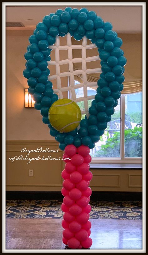 tennis racket sculpture for bat mitzvah Tennis Balloon Decor, Tennis Parade Float, Tennis Float Parade Ideas, Tennis Banquet Decorations, Tennis Balloon Garland, Tennis Decorations Party, Tennis Match Outfit, Tennis Decorations, Tennis Birthday Party