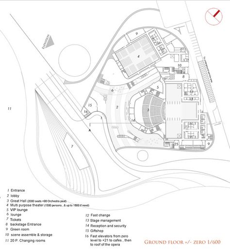 Busan Opera House Proposal / Task Architects,ground floor plan Theatre Plan, Auditorium Plan, Auditorium Architecture, Opera House Architecture, Arch Drawing, Architecture Magazine, Architectural Competition, Cultural Centre, Industrial Design Sketch