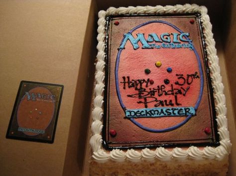 Paul's 30th Birthday  Magic The Gathering Cake  possible grooms cake idea :) Mtg Party Ideas, Mtg Party, Magic The Gathering Cookies, Magic The Gathering Cake, Magic The Gathering Cake Birthdays, Magic The Gathering Gifts Diy, Jordan Gift, Magic Birthday, 13th Birthday Gifts