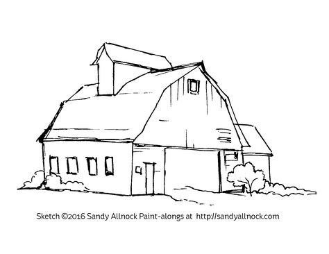 Farm Sketch Simple, Farm Drawing Ideas, Barn Drawing Simple, Winding Road Drawing, Barn Tattoo, Burn Hats, Building Sketches, Farm Drawing, Crop Pics