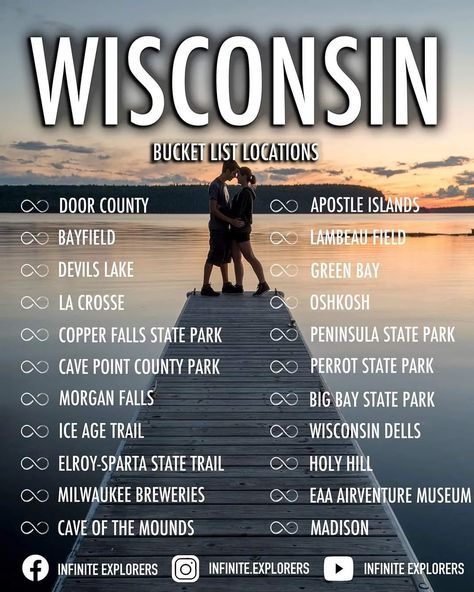 Places To Travel In Wisconsin, Midwest Bucket List, Wisconsin Bucket List, 50 States Travel, Florida Vacation Spots, Wisconsin Vacation, Wisconsin State Parks, South Dakota Travel, Adventure Camp