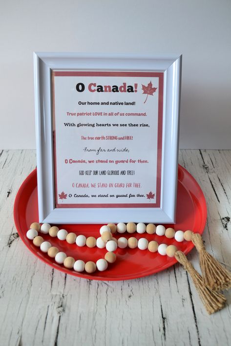 Print the free lyrics, and pop it in a cheap dollar store frame. It's an easy piece of Canada Day decor. O Canada Lyrics, Canada Day Crafts, Free Lyrics, Oh Canada, O Canada, True North, Canada Day, Pop It, Community Board