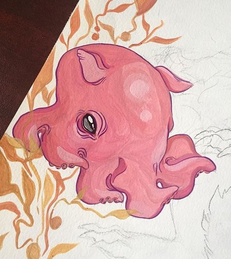 That video of the dumbo octopus hiding in its tentacles is the most precious thing. Highly recommend it if you want to be dragged into the procrastination hell that is cute animal videos on YouTube 🐙❤ #arts #artists #artistsofinstagram #artstagram #artoftheday #artworks #gouache #sketchbook #drawing #painting #instaart Gorilla Skeleton, Squid Drawing, Gouache Sketchbook, Squid Tattoo, Dumbo Octopus, Octopus Drawing, Comic Book Art Style, Octopus Tattoo, Animal Doodles