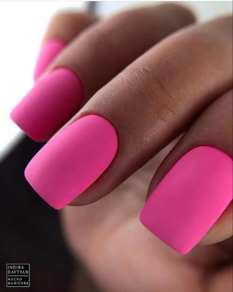 Matt Hot Pink Nails, Manicure New Year, Pink Matte Nails, New Year Manicure, Manicure Short Nails, Perfect Nail Color, Nail Colors For Dark Skin, Short Nails Manicure, Manicure Aesthetic