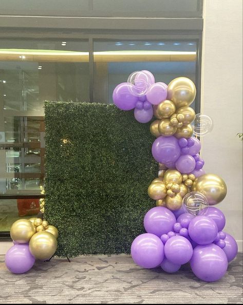 Balloon Arch Photo Backdrop Purple, Purple Photo Backdrop, Green Grass Backdrop, Purple Tiktok, Purple Party Decorations, Greenery Backdrop, Grass Backdrops, Purple And Gold Wedding, 17th Birthday Ideas