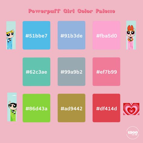 Colour Codes, Super Nana, Toys Design, Art Toys Design, Color Pallete, Powerpuff Girl, Power Puff, Hex Codes, Puff Girl