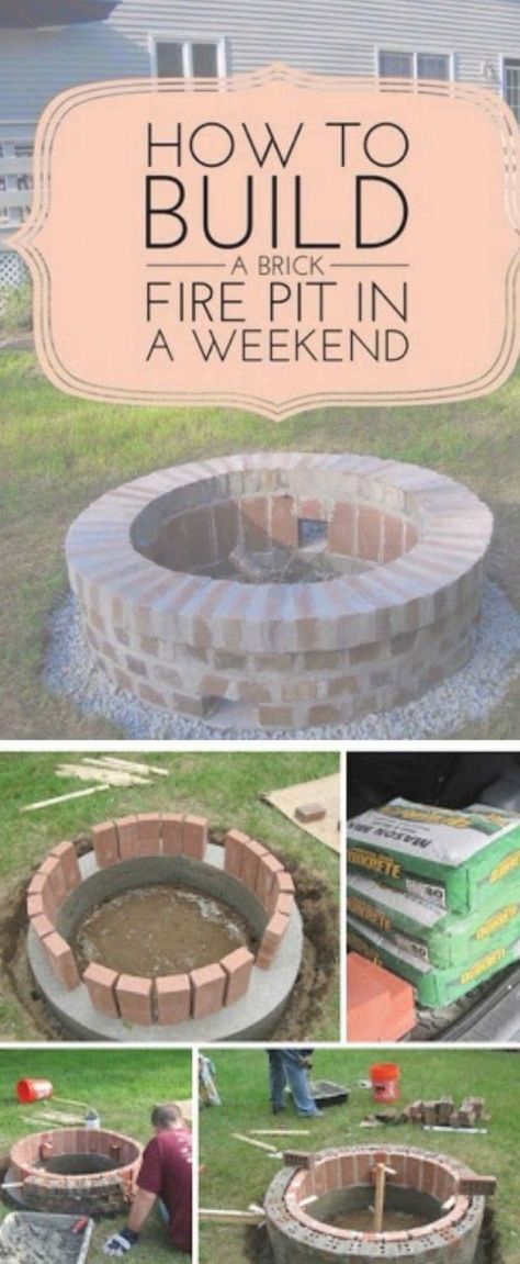 Diy Brick Fire Pit, Build Outdoor Fireplace, Outside Fire Pits, Brick Fire Pit, Build A Fireplace, Fire Pit Landscaping, Backyard Gazebo, Burning Fire, Wood Burning Fire Pit