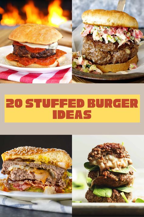 Smoked Stuffed Hamburgers, Bacon Stuffed Burgers, Stuffed Cheeseburger Recipes, Different Burger Recipes, Stuffed Burger Recipes Grill, Stuffed Hamburger Recipes Grilled, Stuffed Smoked Burgers, Stuffed Turkey Burger Recipes, Stuffed Burger Patties