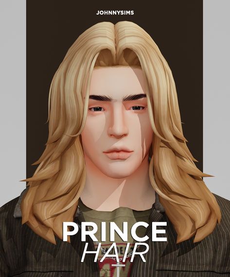 Prince Hair | JohnnySims on Patreon Sims 4 Cc Maxis Match Hair Male Medium, Sims 4 Hair Male, Sims 4 Decades Challenge, Prince Hair, Sims Medieval, Sims Packs, Pelo Sims, The Sims 4 Packs, Sims 4 Mm Cc