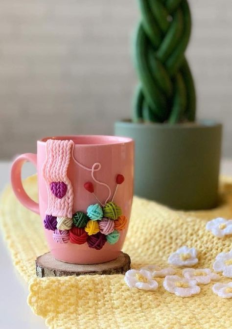 Polymer Mug, Polymer Clay Mugs, Polymer Clay Cup, Cercei Din Lut Polimeric, Polymer Clay Mug, Diy Fimo, Polymer Clay Embroidery, Polymer Clay Gifts, Mug Crafts