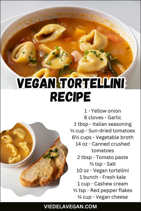 Vegan Tortellini Recipe Vegan Tortellini, Comfort Pasta Dishes, Tortellini Recipe, Canning Crushed Tomatoes, Tortellini Recipes, Tortellini Soup, Savory Vegan, Pasta Dish, Vegan Dinner