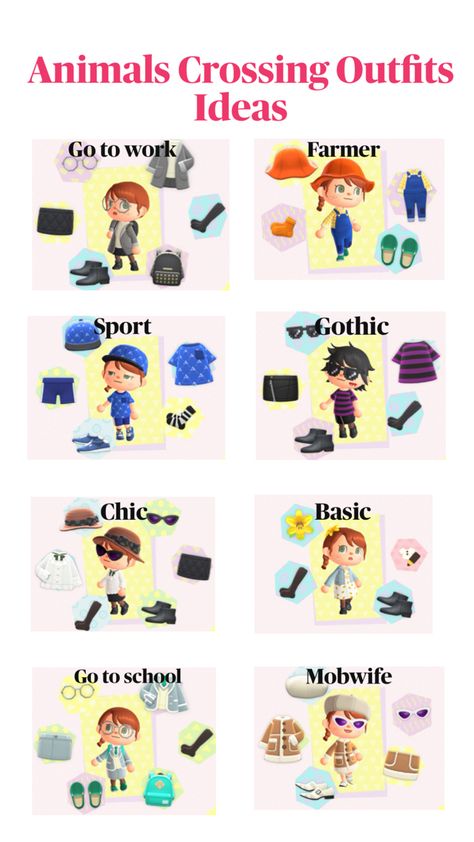 Some outfits for your Animals Crossing’character ! Animal Crossing Outfit Ideas, Cute Animal Crossing Outfits, Animal Crossing Outfits, Cute Animal Crossing, Animals Crossing, Sport Chic, Outfits Ideas, Going To Work, Animal Crossing