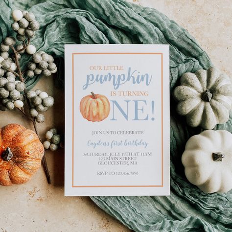 Little Pumpkin Pastel Blue Fall First Birthday Inv Invitation Pumpkins Watercolor, Fall First Birthday, Pastel Light Blue, Pumpkin 1st Birthdays, Pumpkin First Birthday, Light Blue Plaid, Pumpkin Birthday, First Birthday Party Themes, First Birthday Themes