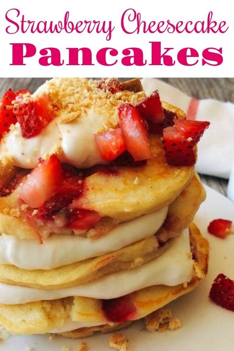 Sweet Cream Pancakes, Sweet Cream Pancakes Recipe, Strawberry Cheesecake Pancakes, Decadent Breakfast, Cheesecake Topping, Cheesecake Pancakes, Cream Pancakes, Cake Pancakes, Fast Breakfast