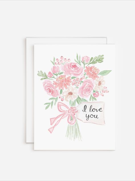 Womans Day Card, Valentines Card Message, Watercolor Bouquet Of Flowers, Valentines Envelopes, Art Is Dead, Valentines Day Cards Handmade, Watercolor Bouquet, Loose Watercolor, L Love You