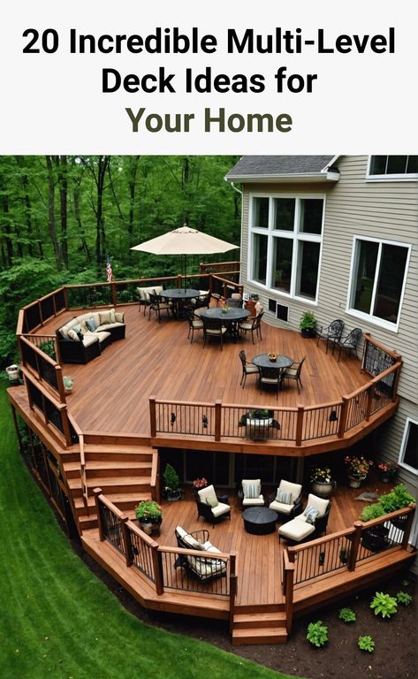 19 Incredible Multi-Level Deck Ideas For Your Home – ToolzView Multilevel Deck Ideas, Two Tier Deck Ideas, 2nd Story Deck Ideas, Multi Level Deck Ideas, Two Tier Deck, Outdoor Pergola Ideas, 2 Level Deck, Lake House Deck, Outdoor Design Ideas