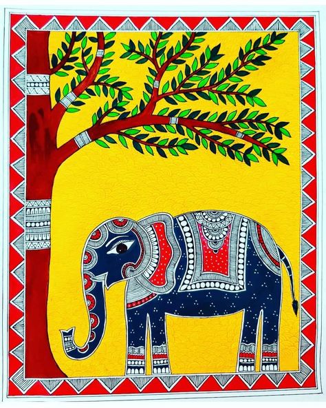 Madhubani Elephant Painting, Heavenly Scenery, Gonda Art, Madhubani Drawing, Madhubani Paintings Peacock, Colorful Boots, Mithila Art, Pencil Drawing Images, Gond Painting