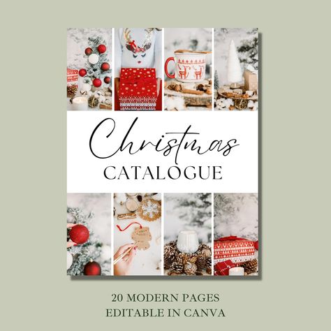 Christmas Gift Catalogue with 20 pages editable in Canva This chic Christmas gift guide catalogue works wonderfully for business owners including fashion, candles, make-up, jewelry, accessories, toys, food, shoes, home decor and more! Showcase your products in the most beautiful way as Christmas approaches with this stylish template. Choose from a gorgeous range of festive xmas layout pages and use the gallery pages to highlight your predicted best sellers or hot new products. This modern Christ Stationery Catalogue Design, Gift Catalogue Design Layout, Holiday Catalog Design, Gift Guide Template, Christmas Catalogue Design Layout, Christmas Magazine Cover, Christmas Catalogue Design, Christmas Magazine Layout, Product Catalogue Layout