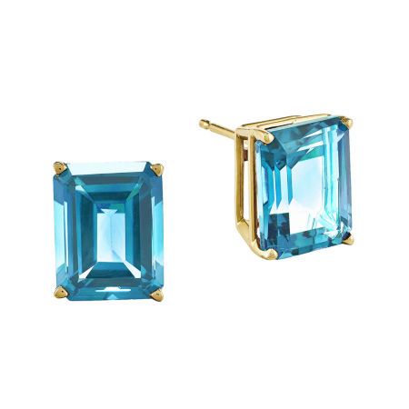 Emerald Blue, Cut Earrings, Blue Topaz Stone, Swiss Blue Topaz, Topaz Stone, Aquamarine Blue, Yellow Gold Earring, Stud Earrings Set, Fine Jewelry Gift